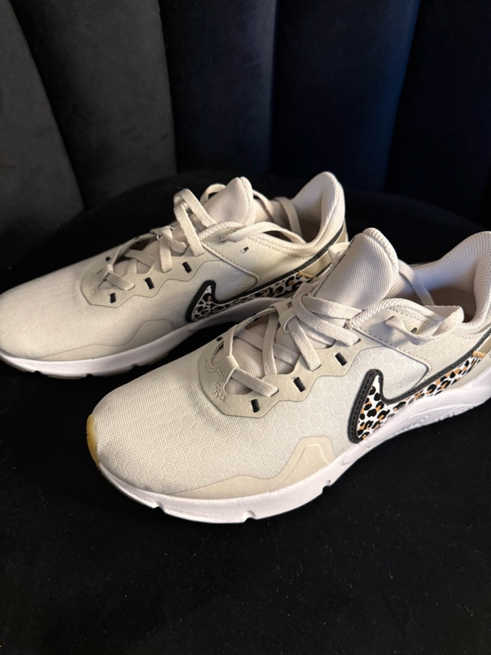 Nike Cream Sneakers with Leopard Swoosh Accents worn once!